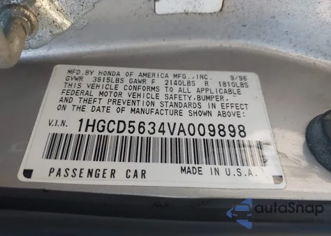 1997 Honda Accord Lx z USA, uszkodzony, nr VIN 1HGCD5634VA009898